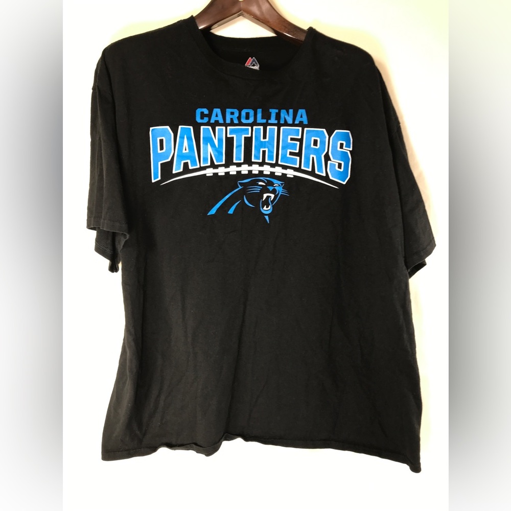 Carolina Panthers Shirt Adult 2XL NFL Majestic Black Short Sleeve T Shirt Mens